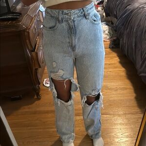 PacSun Blue Boyfriend Jeans with Distressed Knees